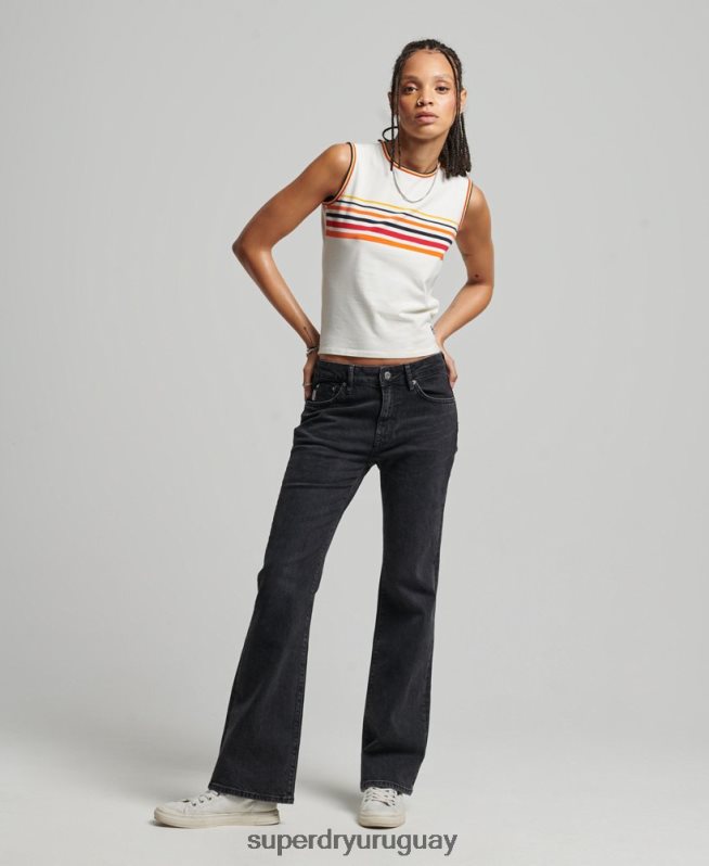 uy Superdry mujer vaqueros pitillo acampanados de tiro medio de algodón orgánico negro DT2N8Z3876 ropa