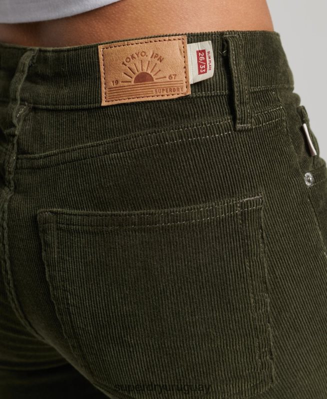 uy Superdry mujer vaqueros pitillo acampanados de tiro medio verde DT2N8Z2580 ropa