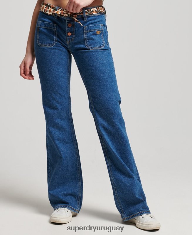 uy Superdry mujer vaqueros pitillo acampanados vintage de tiro bajo de algodón orgánico azul oscuro DT2N8Z3893 ropa