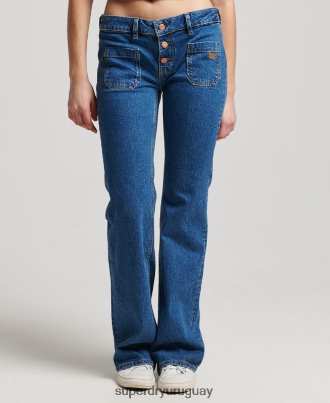 uy Superdry mujer vaqueros pitillo acampanados vintage de tiro bajo de algodón orgánico azul oscuro DT2N8Z3893 ropa