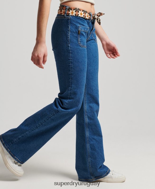 uy Superdry mujer vaqueros pitillo acampanados vintage de tiro bajo de algodón orgánico azul oscuro DT2N8Z3893 ropa
