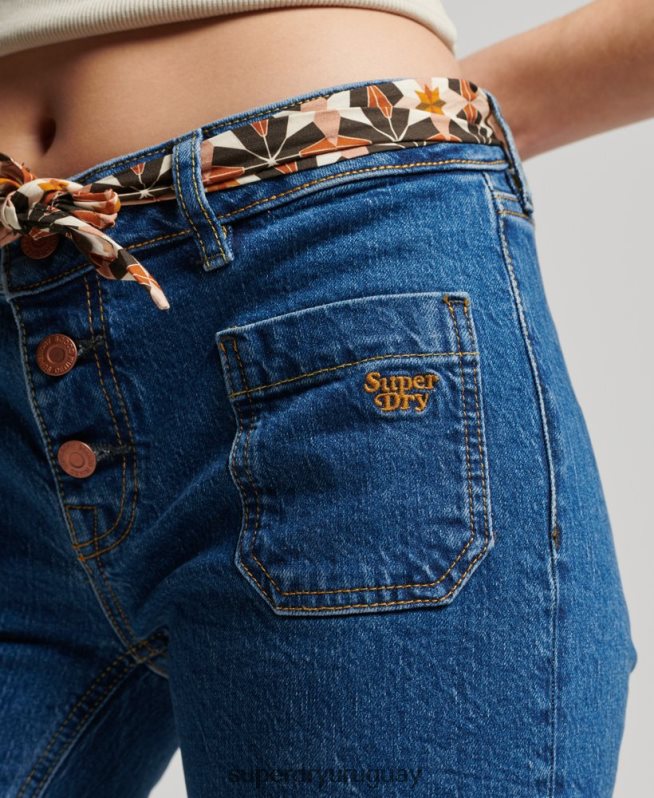 uy Superdry mujer vaqueros pitillo acampanados vintage de tiro bajo de algodón orgánico azul oscuro DT2N8Z3893 ropa