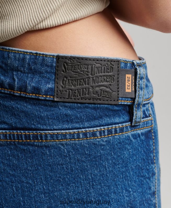uy Superdry mujer vaqueros pitillo acampanados vintage de tiro bajo de algodón orgánico azul oscuro DT2N8Z3893 ropa