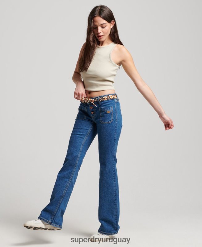 uy Superdry mujer vaqueros pitillo acampanados vintage de tiro bajo de algodón orgánico azul oscuro DT2N8Z3893 ropa
