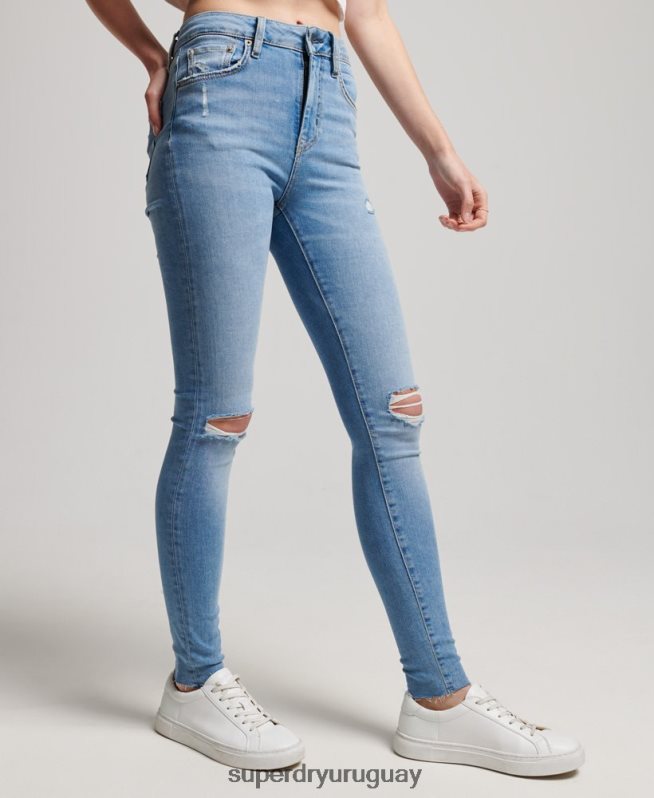 uy Superdry mujer vaqueros pitillo de tiro alto de algodón orgánico azul claro DT2N8Z3878 ropa