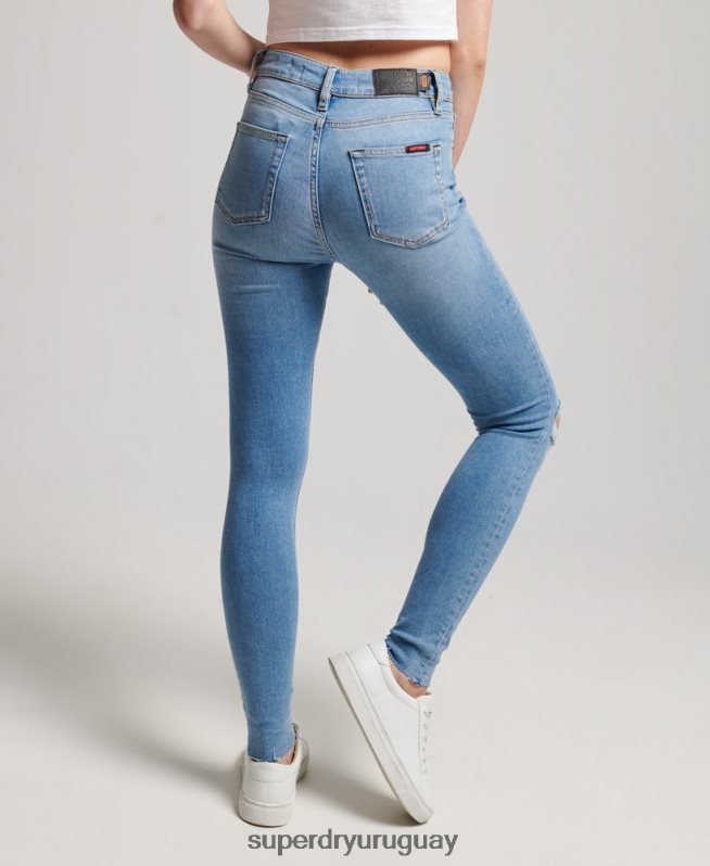 uy Superdry mujer vaqueros pitillo de tiro alto de algodón orgánico azul claro DT2N8Z3878 ropa