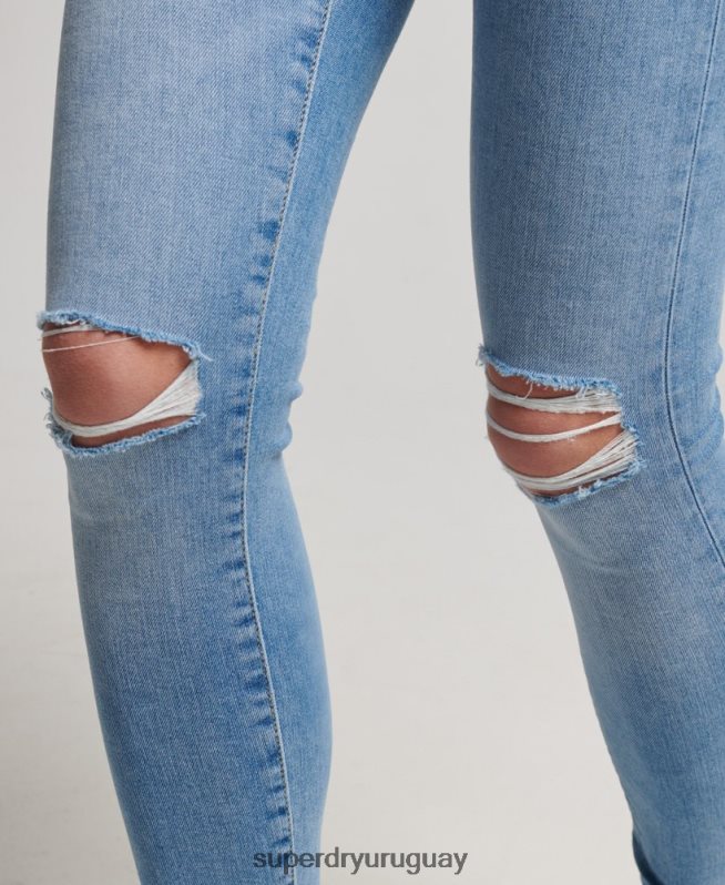 uy Superdry mujer vaqueros pitillo de tiro alto de algodón orgánico azul claro DT2N8Z3878 ropa