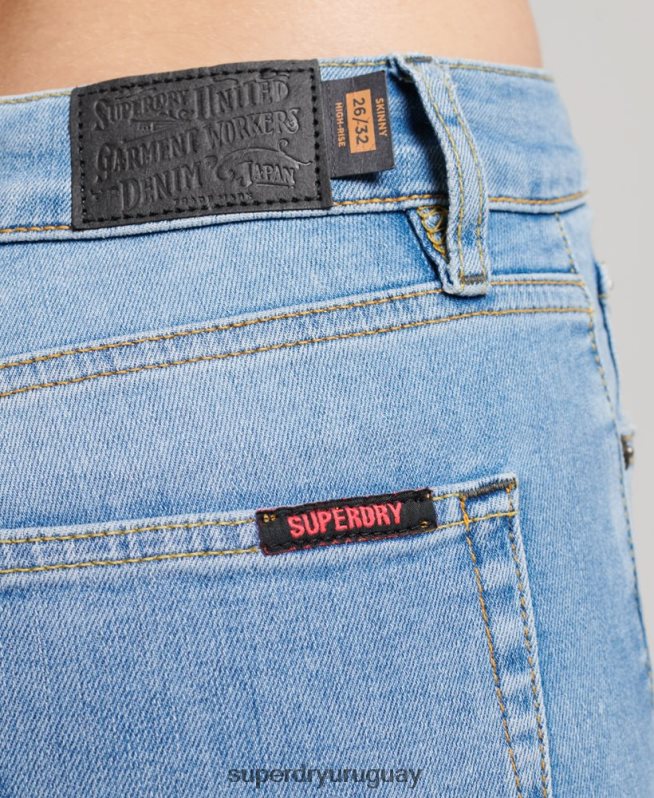 uy Superdry mujer vaqueros pitillo de tiro alto de algodón orgánico azul claro DT2N8Z3878 ropa