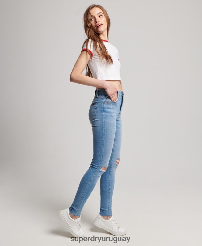 uy Superdry mujer vaqueros pitillo de tiro alto de algodón orgánico azul claro DT2N8Z3878 ropa