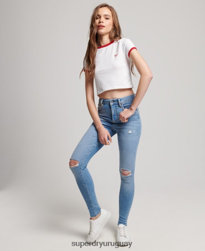 uy Superdry mujer vaqueros pitillo de tiro alto de algodón orgánico azul claro DT2N8Z3878 ropa