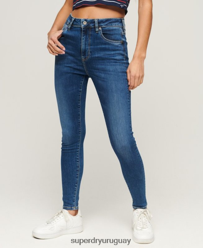uy Superdry mujer vaqueros pitillo de tiro alto de algodón orgánico azul oscuro DT2N8Z3873 ropa