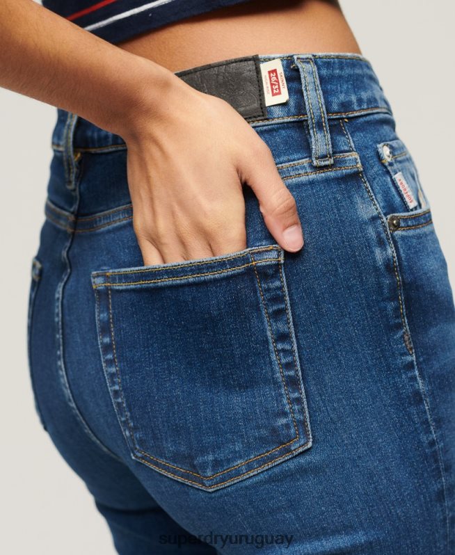 uy Superdry mujer vaqueros pitillo de tiro alto de algodón orgánico azul oscuro DT2N8Z3873 ropa
