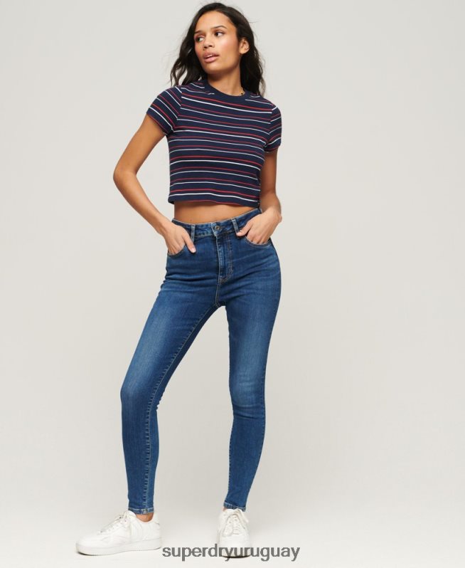 uy Superdry mujer vaqueros pitillo de tiro alto de algodón orgánico azul oscuro DT2N8Z3873 ropa