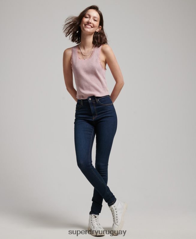 uy Superdry mujer vaqueros pitillo de tiro alto de algodón orgánico azul oscuro DT2N8Z3891 ropa