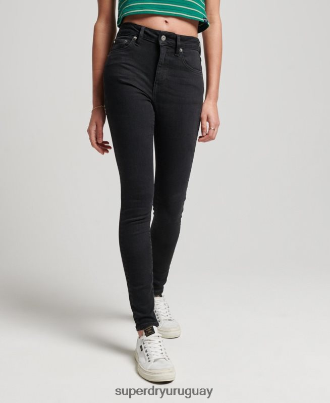 uy Superdry mujer vaqueros pitillo de tiro alto de algodón orgánico negro DT2N8Z3870 ropa