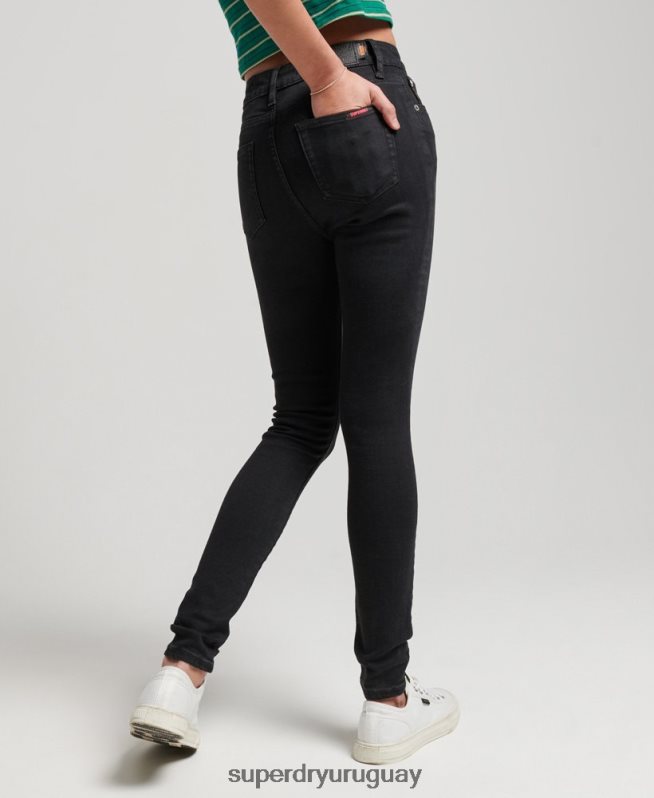 uy Superdry mujer vaqueros pitillo de tiro alto de algodón orgánico negro DT2N8Z3870 ropa
