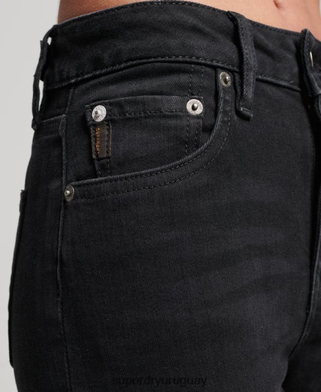 uy Superdry mujer vaqueros pitillo de tiro alto de algodón orgánico negro DT2N8Z3870 ropa