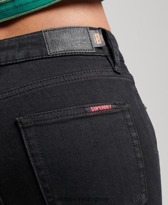 uy Superdry mujer vaqueros pitillo de tiro alto de algodón orgánico negro DT2N8Z3870 ropa