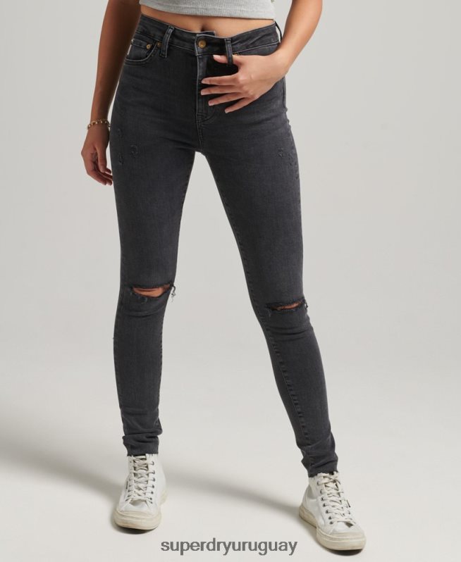 uy Superdry mujer vaqueros pitillo de tiro alto de algodón orgánico negro DT2N8Z3889 ropa