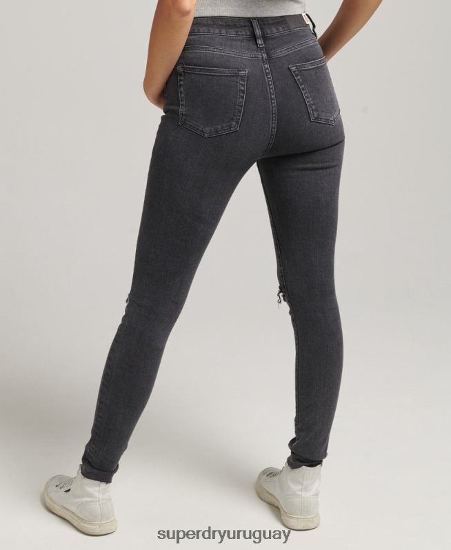 uy Superdry mujer vaqueros pitillo de tiro alto de algodón orgánico negro DT2N8Z3889 ropa
