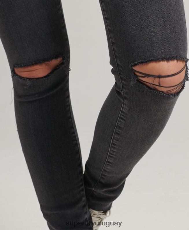 uy Superdry mujer vaqueros pitillo de tiro alto de algodón orgánico negro DT2N8Z3889 ropa