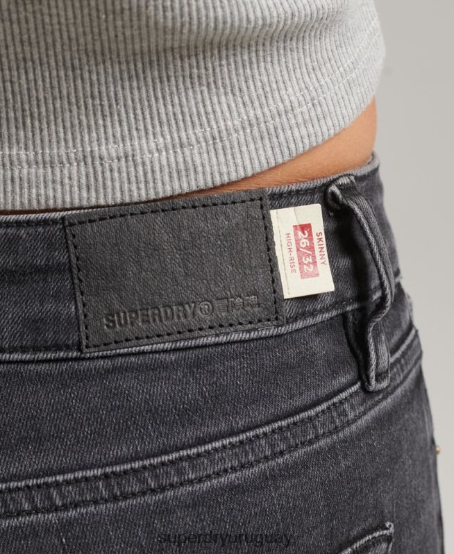uy Superdry mujer vaqueros pitillo de tiro alto de algodón orgánico negro DT2N8Z3889 ropa