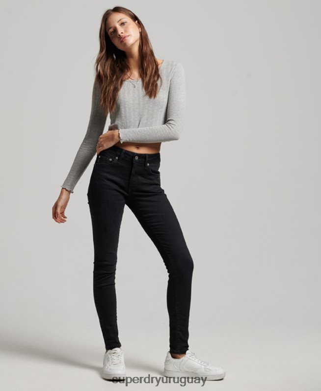 uy Superdry mujer vaqueros pitillo vintage de tiro medio de algodón orgánico negro DT2N8Z3882 ropa