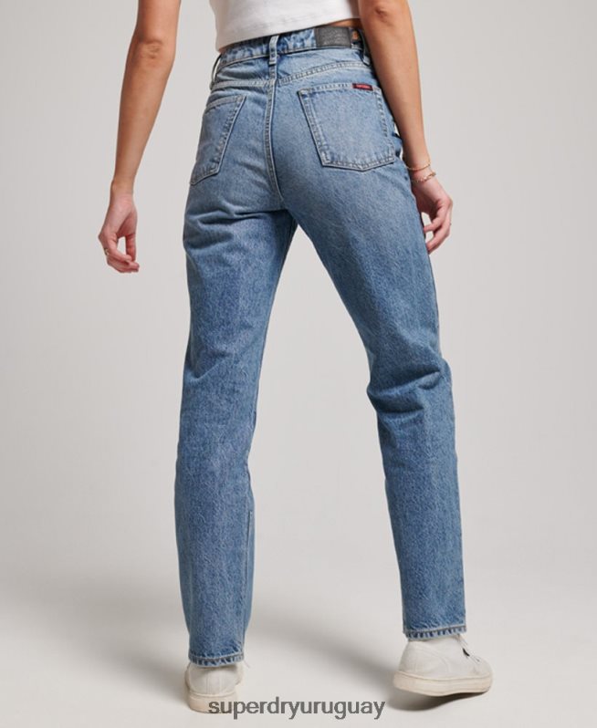 uy Superdry mujer vaqueros rectos de tiro alto de algodón orgánico azul claro DT2N8Z3869 ropa