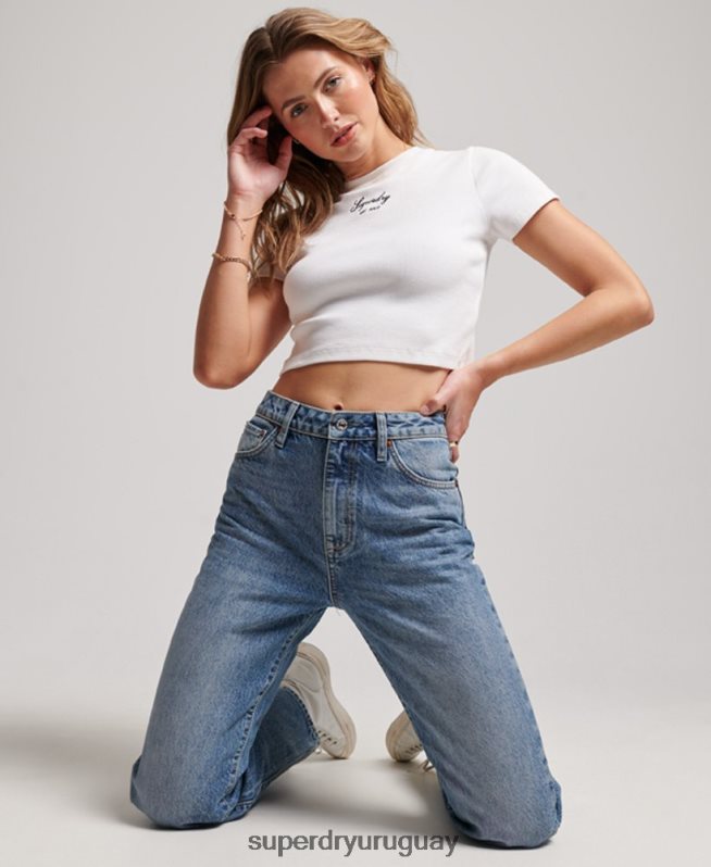 uy Superdry mujer vaqueros rectos de tiro alto de algodón orgánico azul claro DT2N8Z3869 ropa