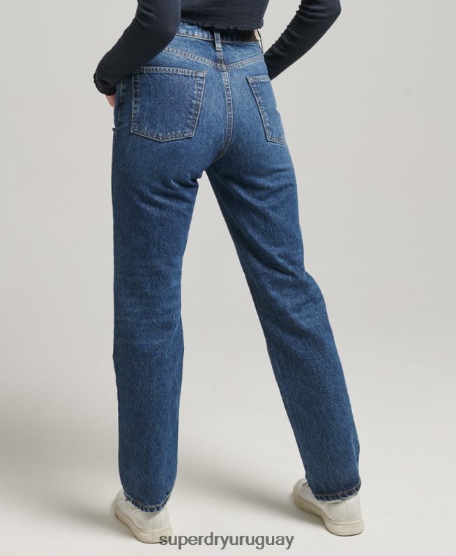 uy Superdry mujer vaqueros rectos de tiro alto de algodón orgánico azul oscuro DT2N8Z3892 ropa