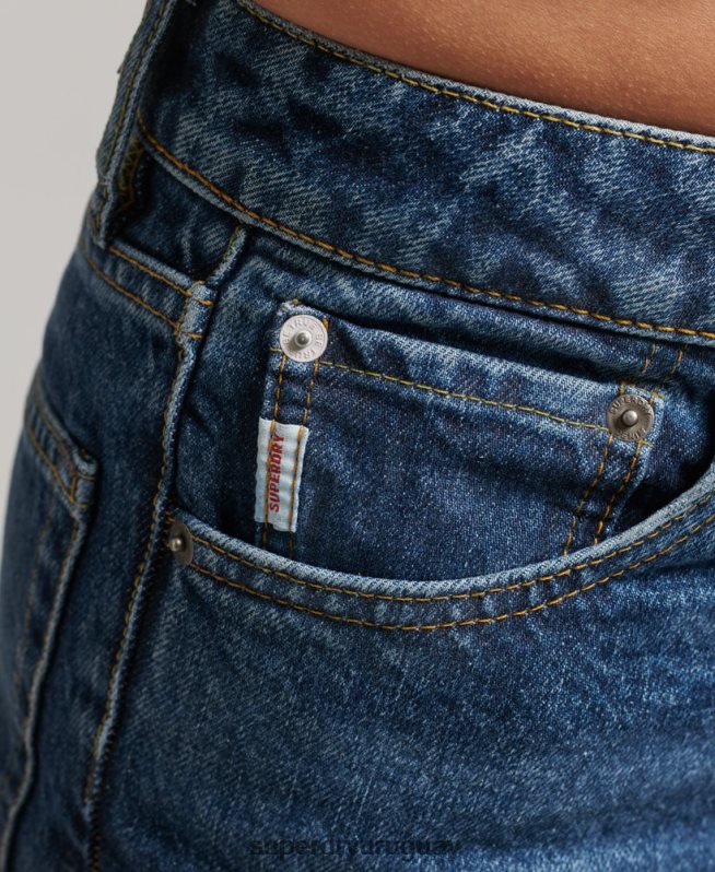uy Superdry mujer vaqueros rectos de tiro alto de algodón orgánico azul oscuro DT2N8Z3892 ropa