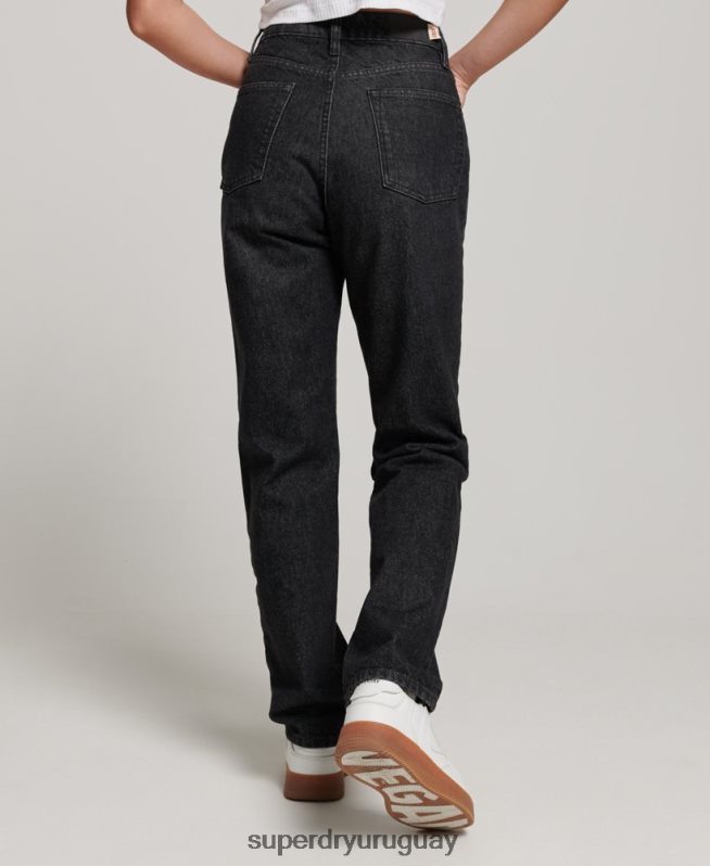 uy Superdry mujer vaqueros rectos de tiro alto de algodón orgánico negro DT2N8Z3864 ropa