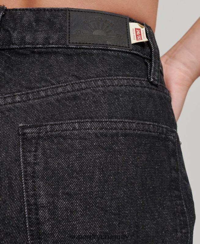 uy Superdry mujer vaqueros rectos de tiro alto de algodón orgánico negro DT2N8Z3864 ropa