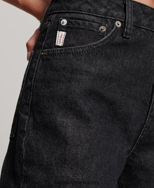 uy Superdry mujer vaqueros rectos de tiro alto de algodón orgánico negro DT2N8Z3864 ropa