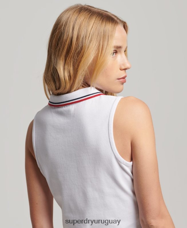 uy Superdry mujer chaleco vestido de polo blanco DT2N8Z2505 ropa