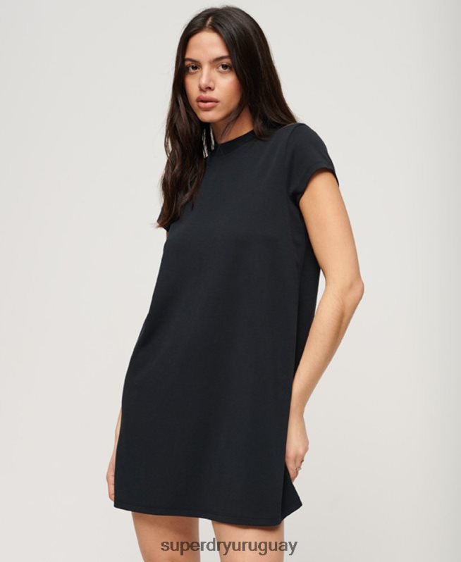 uy Superdry mujer mini vestido acampanado de manga corta negro DT2N8Z1964 ropa