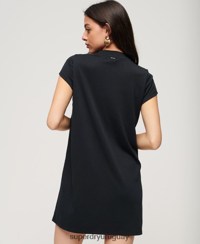 uy Superdry mujer mini vestido acampanado de manga corta negro DT2N8Z1964 ropa