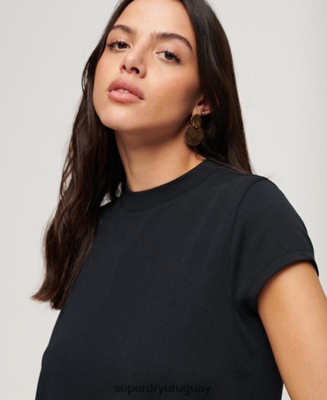 uy Superdry mujer mini vestido acampanado de manga corta negro DT2N8Z1964 ropa
