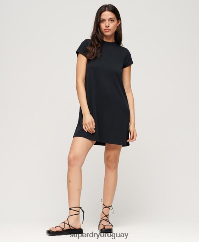 uy Superdry mujer mini vestido acampanado de manga corta negro DT2N8Z1964 ropa