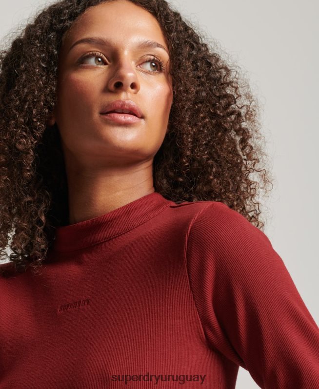uy Superdry mujer mini vestido ajustado de canalé de manga larga rojo DT2N8Z6603 ropa