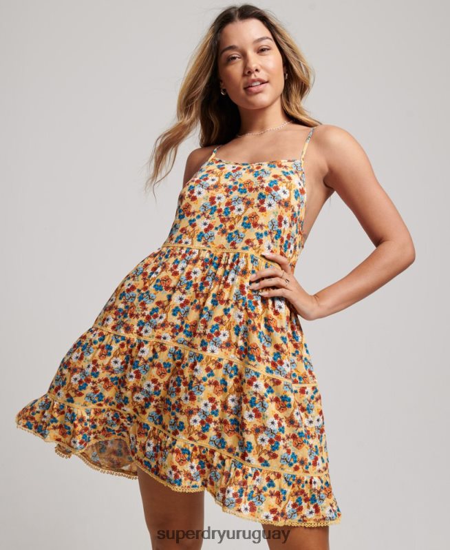 uy Superdry mujer mini vestido camisero de playa amarillo DT2N8Z2363 ropa