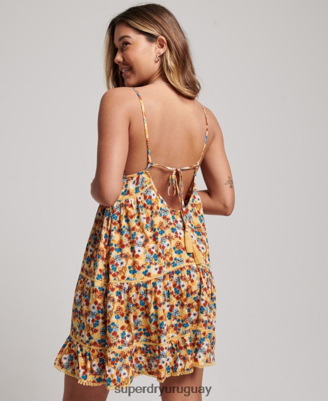 uy Superdry mujer mini vestido camisero de playa amarillo DT2N8Z2363 ropa