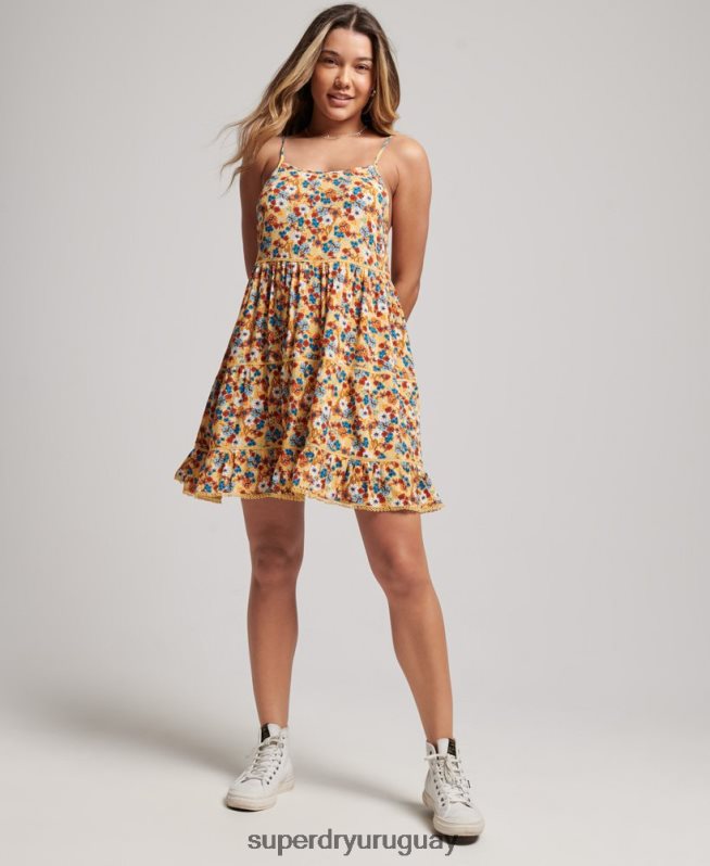 uy Superdry mujer mini vestido camisero de playa amarillo DT2N8Z2363 ropa