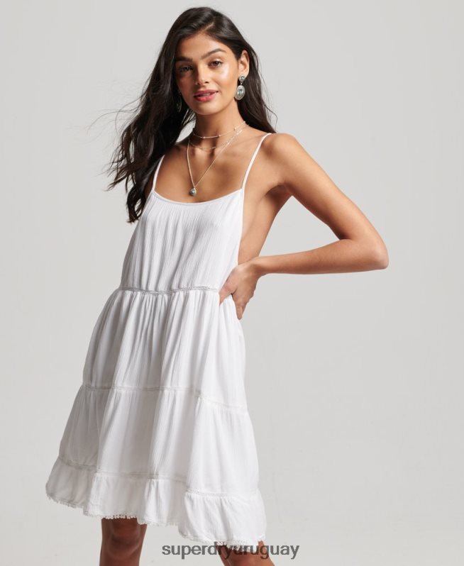 uy Superdry mujer mini vestido camisero de playa blanco DT2N8Z2413 ropa