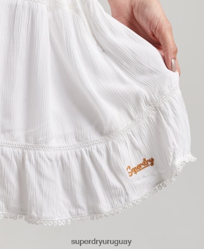 uy Superdry mujer mini vestido camisero de playa blanco DT2N8Z2413 ropa