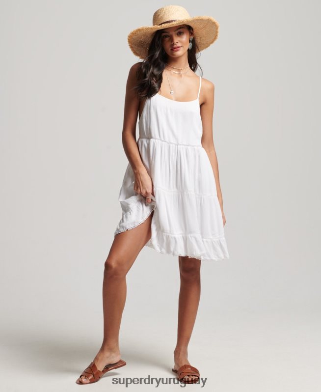 uy Superdry mujer mini vestido camisero de playa blanco DT2N8Z2413 ropa
