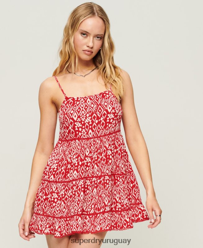 uy Superdry mujer mini vestido camisero de playa rojo DT2N8Z2107 ropa