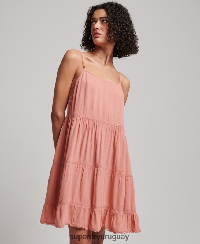 uy Superdry mujer mini vestido camisero de playa rosa DT2N8Z2379 ropa