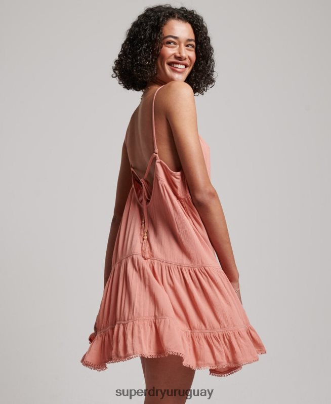uy Superdry mujer mini vestido camisero de playa rosa DT2N8Z2379 ropa