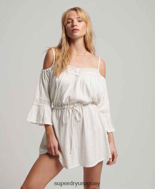 uy Superdry mujer mini vestido con hombros descubiertos blanco DT2N8Z2400 ropa